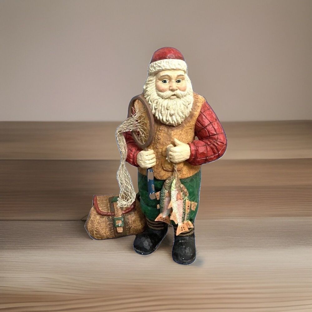 Grandeur Noel Fisherman Outdoorsman Santa Set 21.5” Tall Lake House Christmas